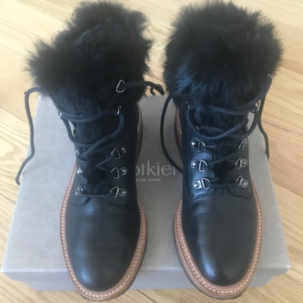 BOTKIER Winter Leather Lace Up Boots Fur Trimmed 7